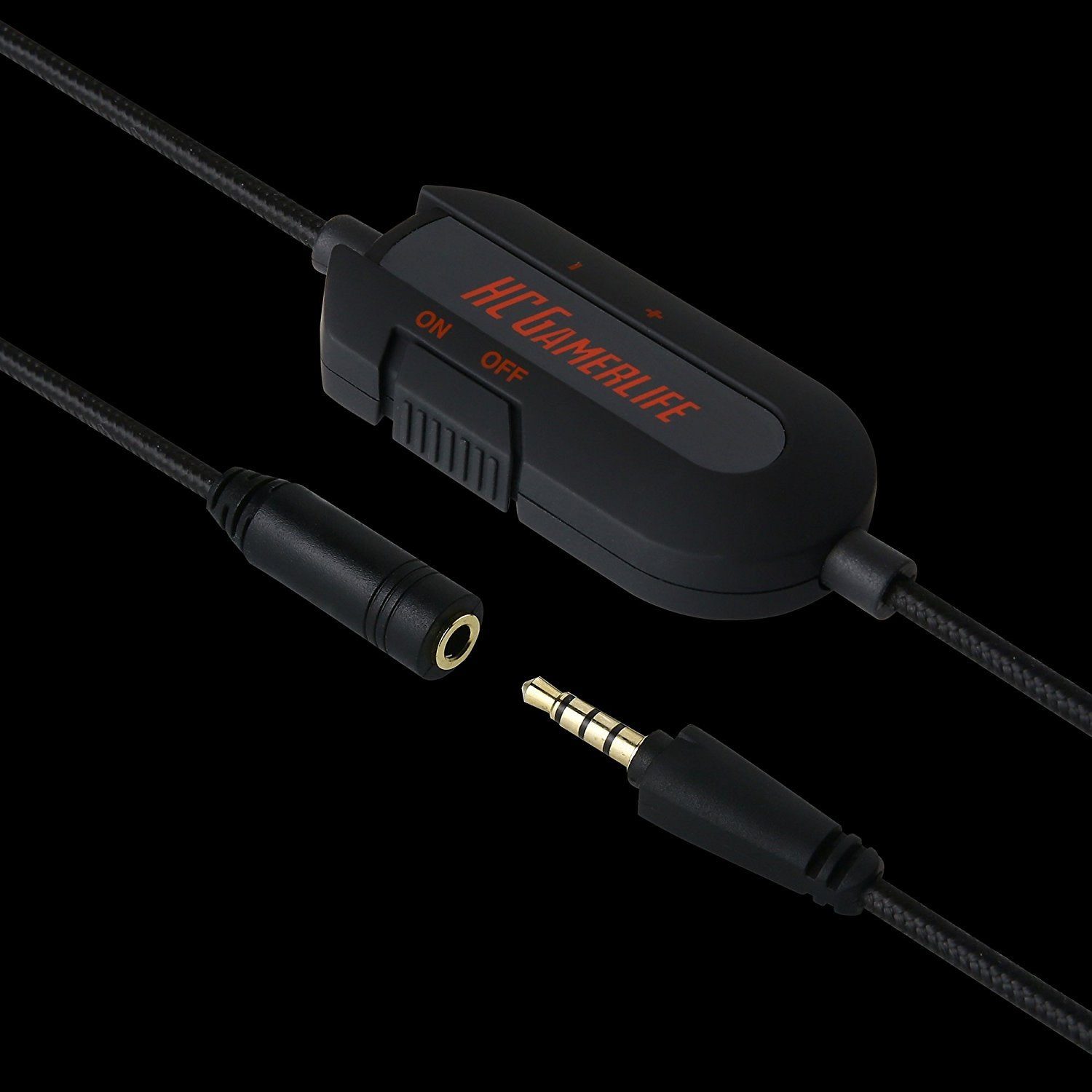 HCG1 inline volume controller and PC adapter on a white background