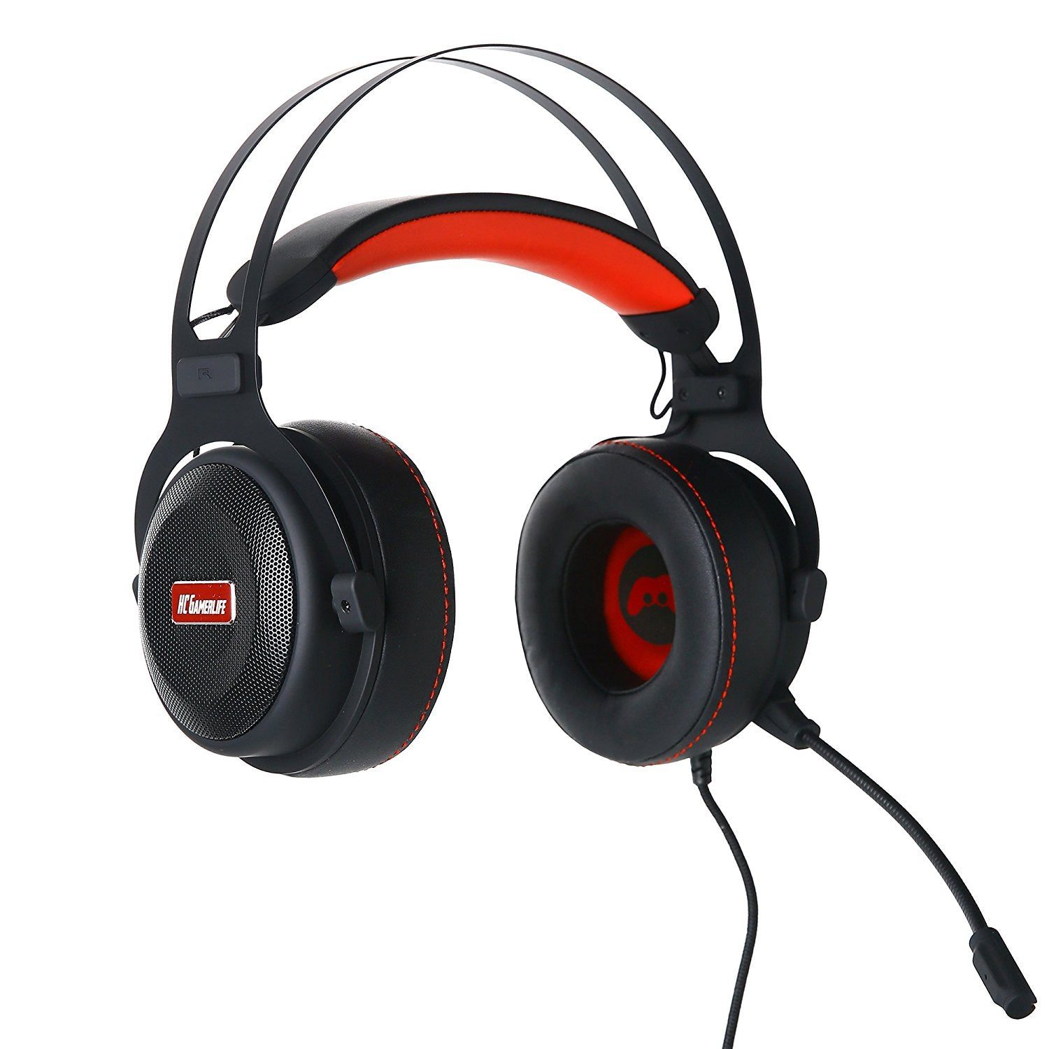 HCG1 inner ear cushions with red gamepad plates and red stitching