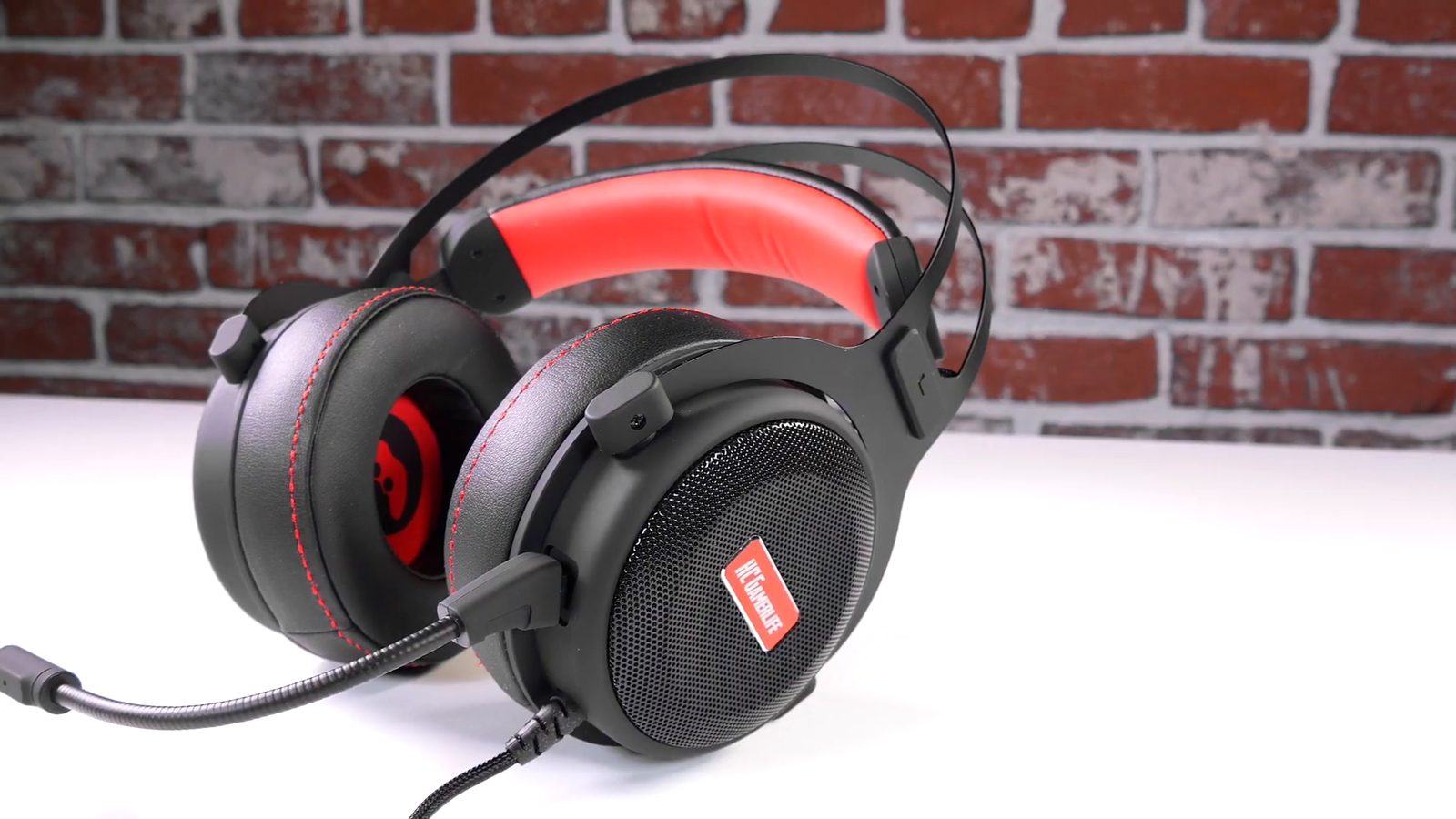 HCG1 Pro Gaming Headset resting on a table at a three-quarter angle